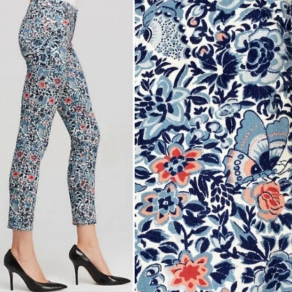 Tory Burch Emmy Ankle Skinny Jeans Blue‎ Lake Kyoto Floral Print Size 26